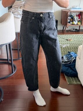 Mango Black Denim Jeans with Subtle Fading - Barrel Leg